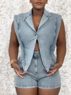Sleeveless Elastic Waist Denim Romper