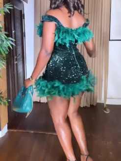 Sleeveless Feathers Sequin Party Mini Dress