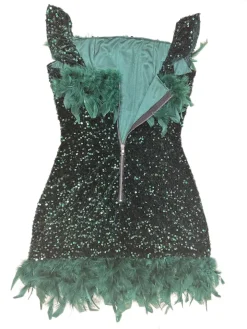 Sleeveless Feathers Sequin Party Mini Dress