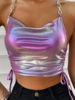 Sleeveless Halter Neck Drawstring Top