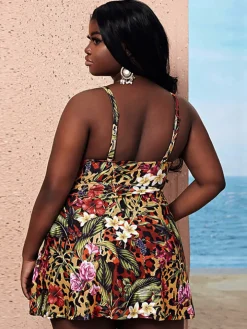 Sleeveless Leopard Print Split Bodycon Swimsuit