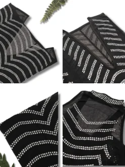 Sleeveless Mock Neck Backless Rhinestone Maxi Dress