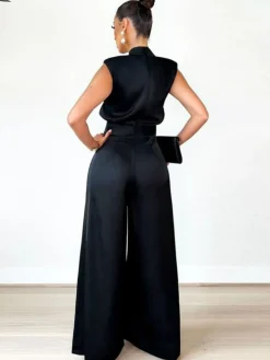Sleeveless Mock Neck Wide-Leg Jumpsuit