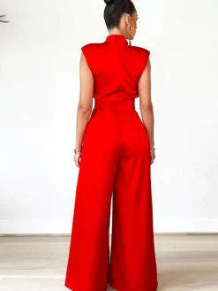 Sleeveless Mock Neck Wide-Leg Jumpsuit