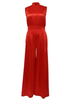 Sleeveless Mock Neck Wide-Leg Jumpsuit
