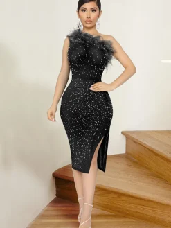 Sleeveless One Shoulder Midi Dress