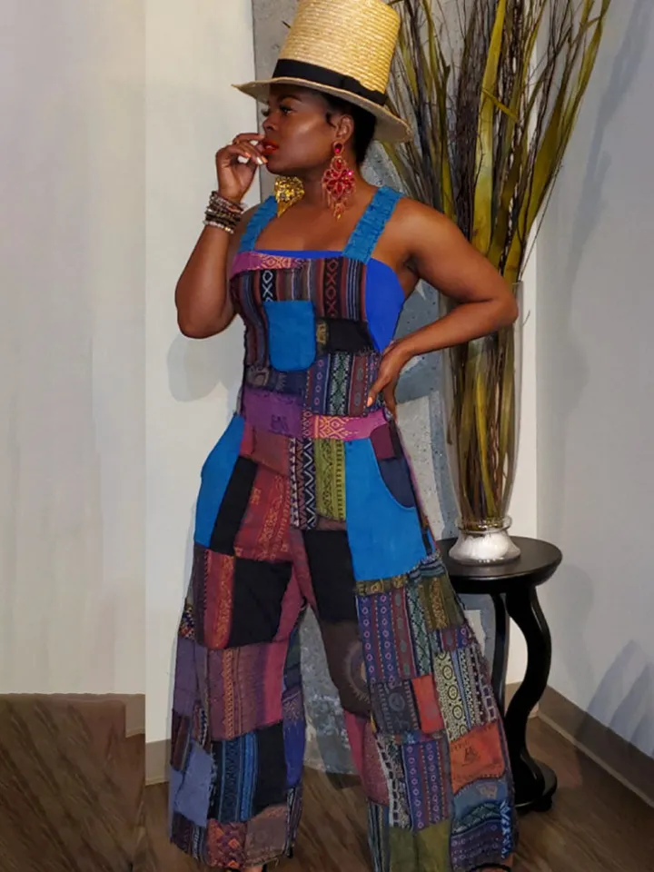 Sleeveless Plaid Print Overalls Jumpsuit