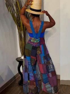 Sleeveless Plaid Print Overalls Jumpsuit