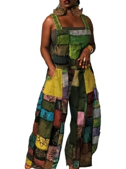 Sleeveless Plaid Print Overalls Jumpsuit