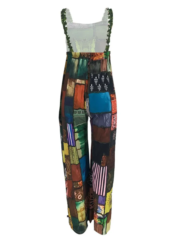 Sleeveless Plaid Print Overalls Jumpsuit