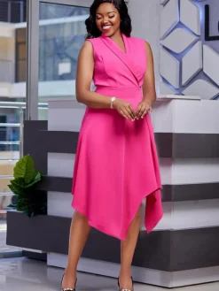 Sleeveless Polo Collar Cinched Waist Swing Dress