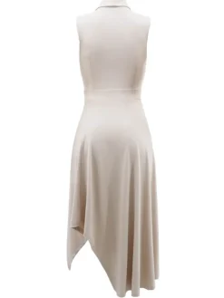 Sleeveless Polo Collar Cinched Waist Swing Dress