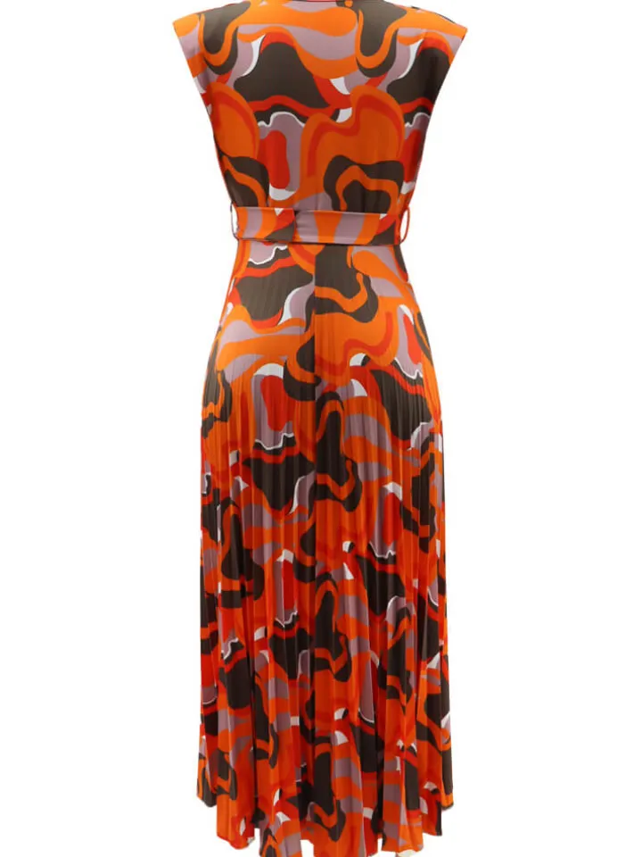 Sleeveless Printed Pleated Bodycon Maxi Dress