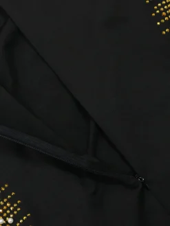 Sleeveless Rhinestone Fringe Hem Maxi Dress