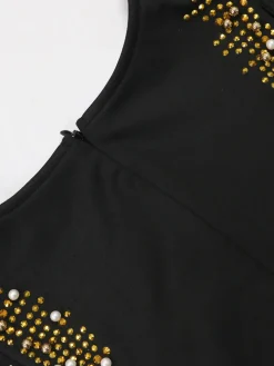 Sleeveless Rhinestone Fringe Hem Maxi Dress