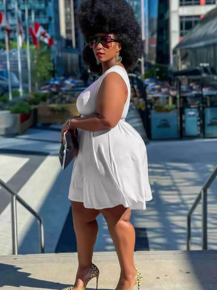 Sleeveless Round Neck Solid Mini Dress