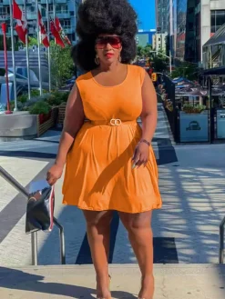 Sleeveless Round Neck Solid Mini Dress