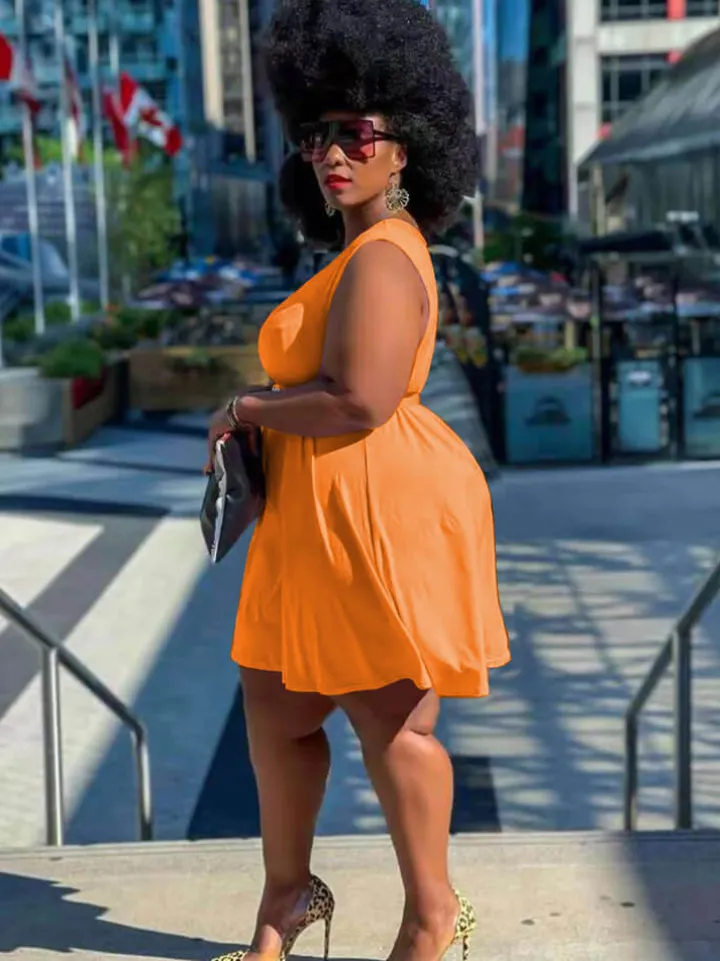 Sleeveless Round Neck Solid Mini Dress