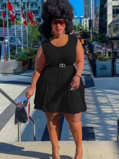 Sleeveless Round Neck Solid Mini Dress