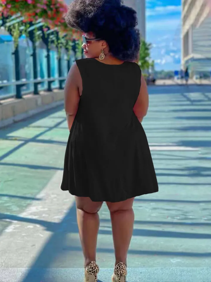 Sleeveless Round Neck Solid Mini Dress