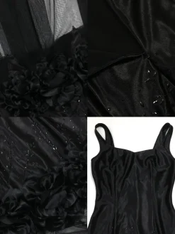 Sleeveless Sequin Flower Mesh Patchwork Maxi Dress