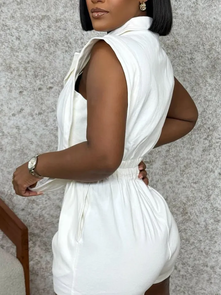 Sleeveless Solid Color Asymmetrical Romper