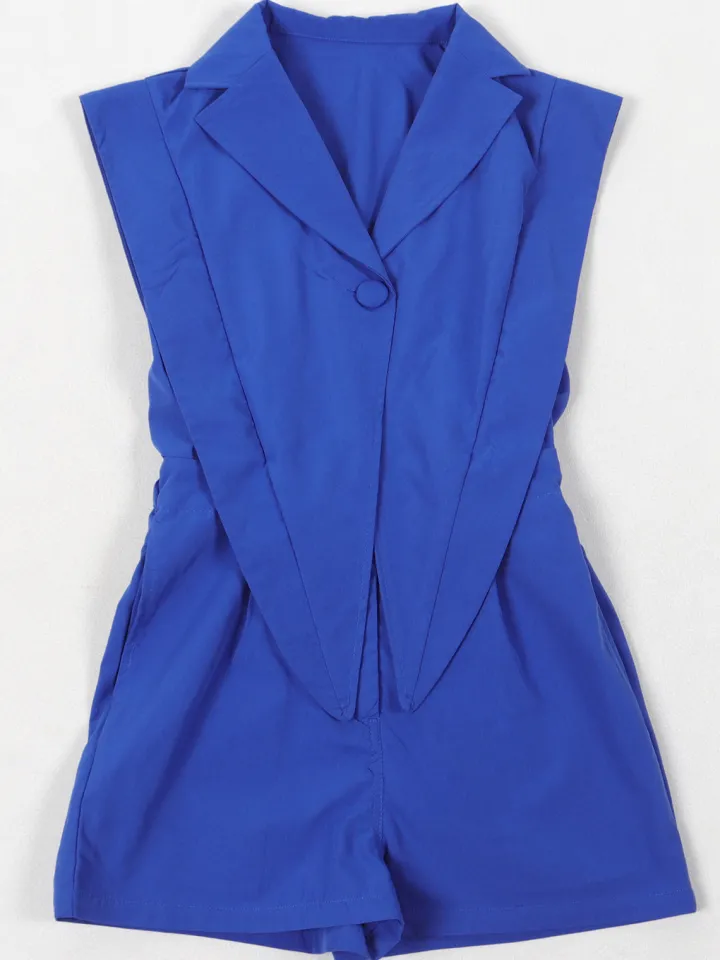 Sleeveless Solid Color Asymmetrical Romper