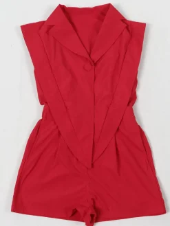 Sleeveless Solid Color Asymmetrical Romper