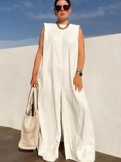 Sleeveless Solid Wide Leg Jumpsuit