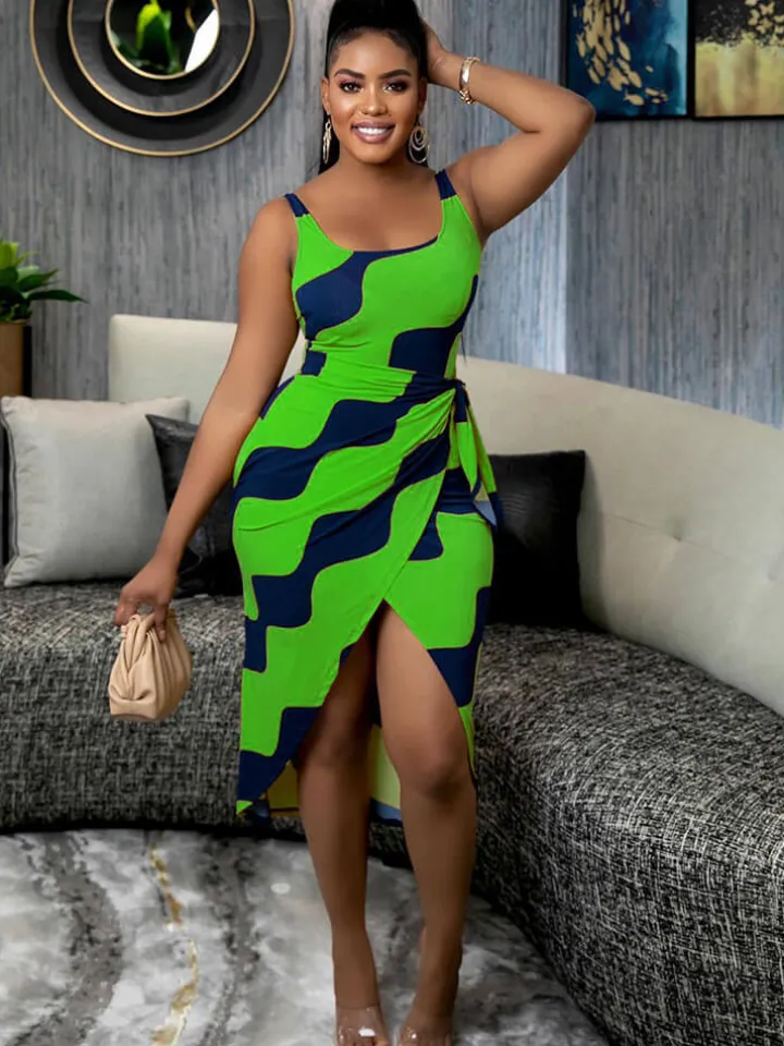 Sleeveless Tie-up Printed Midi Dress