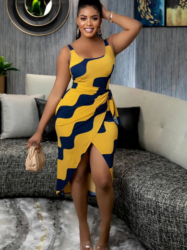 Sleeveless Tie-up Printed Midi Dress