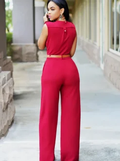 Sleevelesss V Neck Solid Wide Leg Jumpsuit