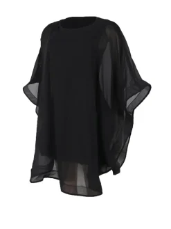Solid Chiffon Cape Overlay Dress