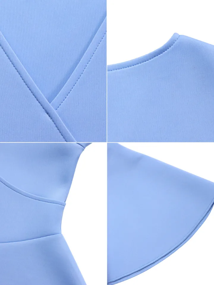 Solid Color Bell Sleeve V-Neck Flared Dress