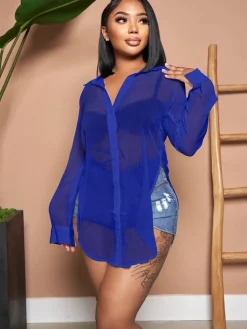 Solid Color Button Down Chiffon Shirts