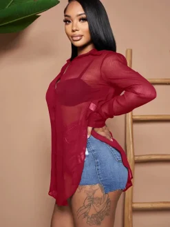 Solid Color Button Down Chiffon Shirts