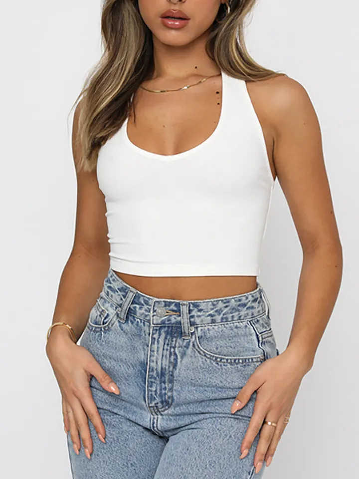 Solid Color Halter Neck Crop Top
