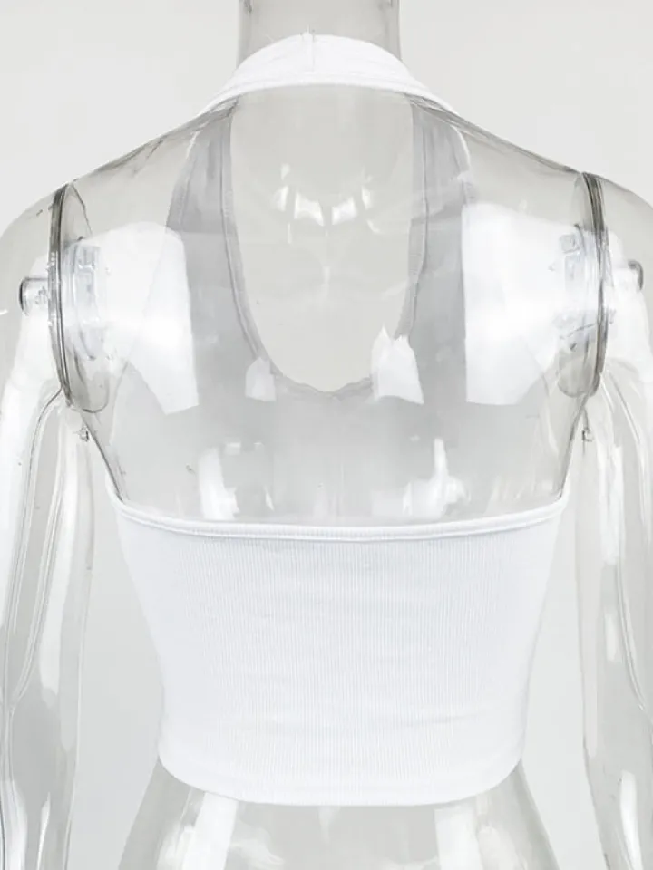 Solid Color Halter Neck Crop Top