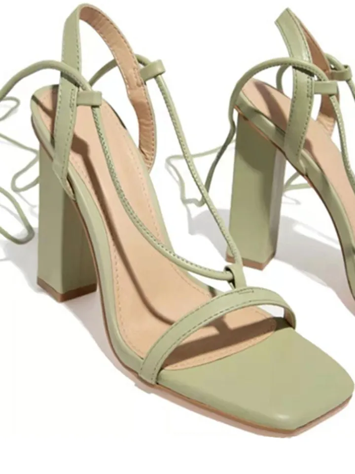 Solid Color Lace-Up Heeled Sandals
