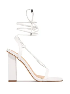 Solid Color Lace-Up Heeled Sandals