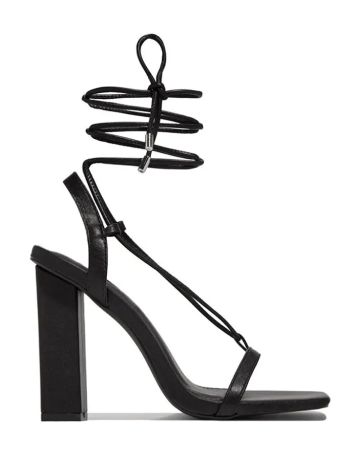 Solid Color Lace-Up Heeled Sandals