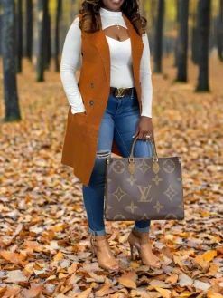 Solid Color Lapel Sleeveless Button Down Vest Jacket