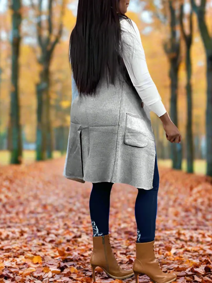 Solid Color Lapel Sleeveless Button Down Vest Jacket