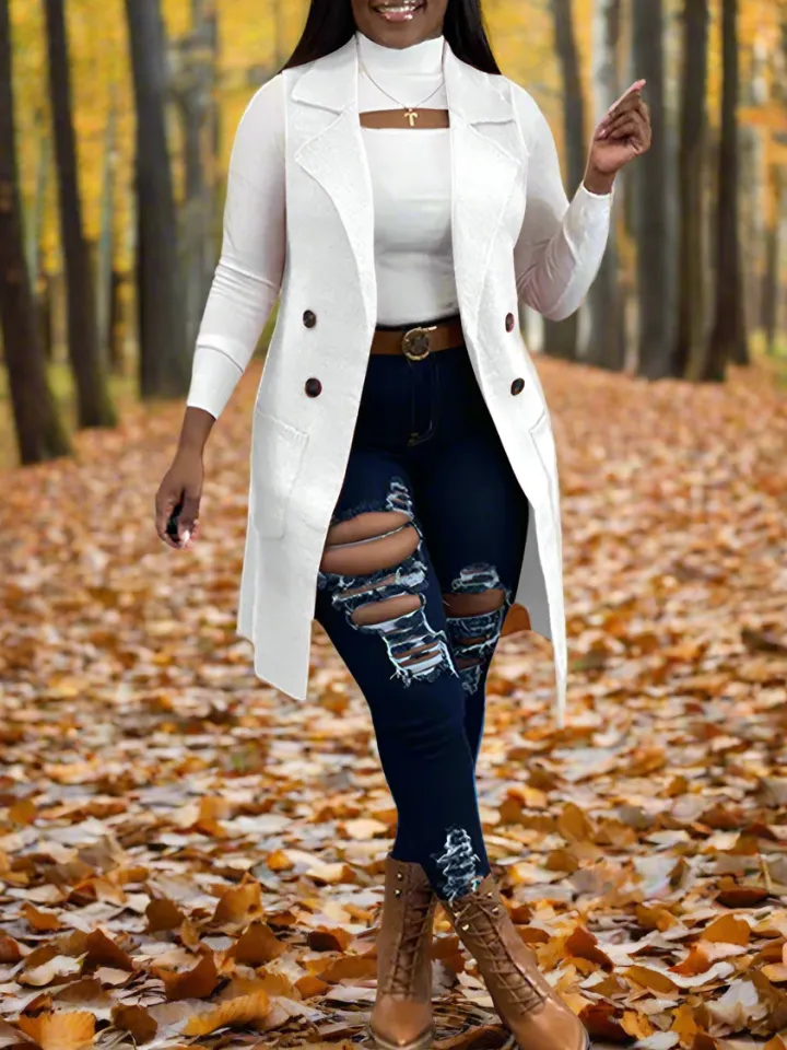 Solid Color Lapel Sleeveless Button Down Vest Jacket