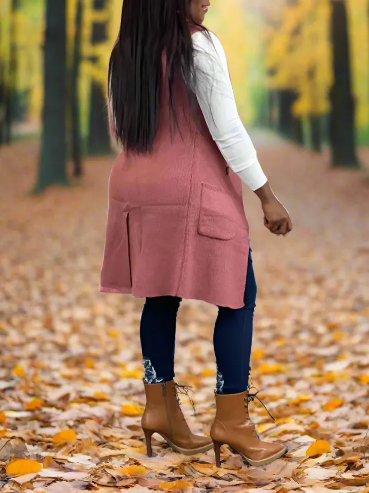 Solid Color Lapel Sleeveless Button Down Vest Jacket