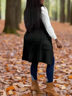 Solid Color Lapel Sleeveless Button Down Vest Jacket