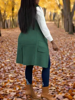 Solid Color Lapel Sleeveless Button Down Vest Jacket