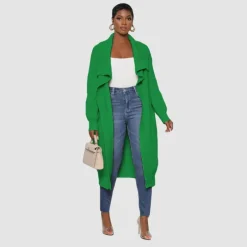 Solid Color Long Knit Cardigan