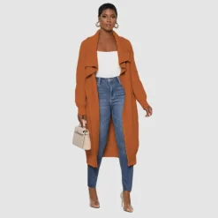 Solid Color Long Knit Cardigan