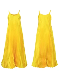 Solid Color Loose Strap Beach Pleated Dress